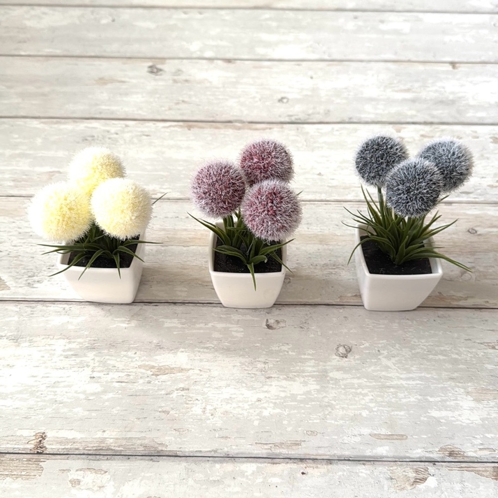Potted Plants Artificial Flowers Home Decor Bundle Set of 3 Lot Blue Red Yellow